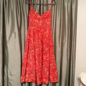 Jason Wu Linen Red and Orange Floral Paisley Midi Dress